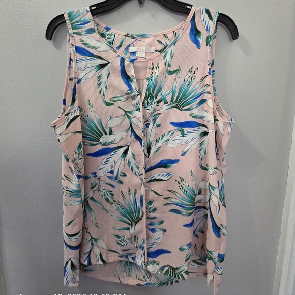 O.C Tops - Tropical Print Sleeveless Blouse - Pink and Blue